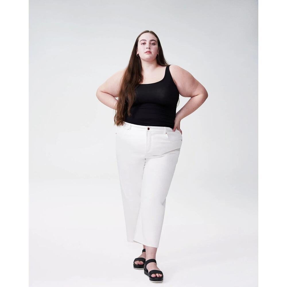 NWT Universal Standard Bae Boyfriend Crop Denim Jeans White Straight Leg Sz 40